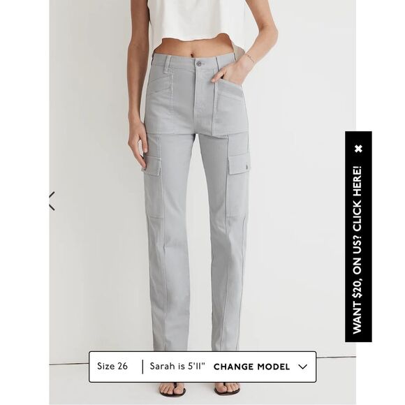 $108 Madewell Garment-Dyed Low-Slung Straight Cargo Pants size 28 m1 - Picture 2 of 7